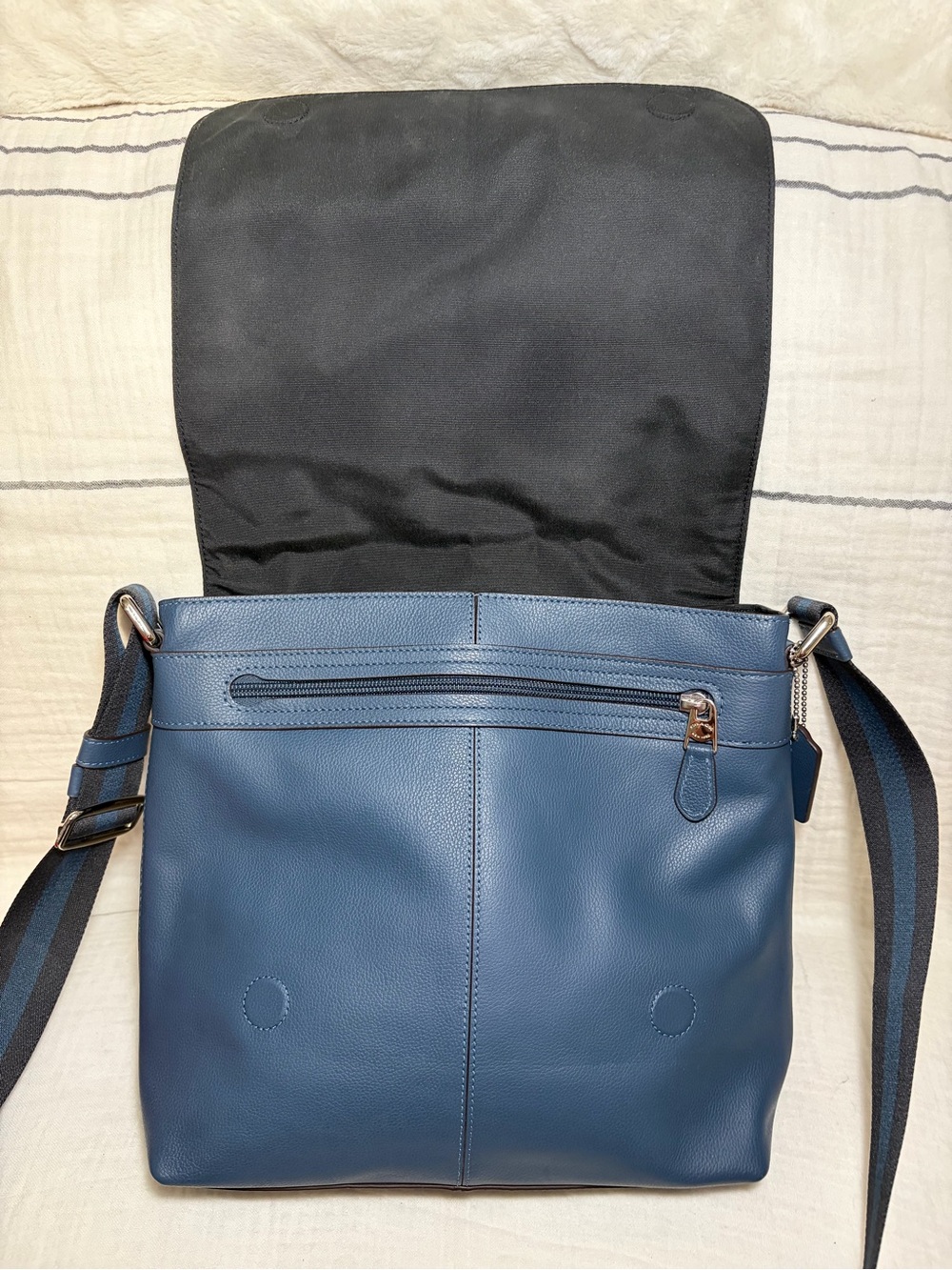 Coach Charles Navy Blue Leather Messenger Bag - Picture 6 of 14